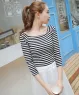 Áo len dệt kim sọc ngang trễ vai màu Đen trắng