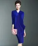 Đầm thun nhún cổ V màu Xanh