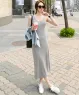 Đầm maxi thun sát nách dáng xòe màu Xám
