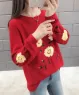 Áo Len tay dài thêu hoa nổi màu Đỏ