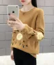Áo Len tay dài thêu hoa nổi màu Nâu
