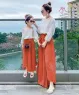 Set bộ mẹ và bé áo sơ mi phối quần xẻ tà màu Trắng, cam