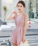 Jumpsuit ngắn phối ren bản lớn màu Hồng