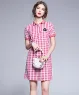 Đầm suông cổ sơ mi họa tiết caro màu Đỏ