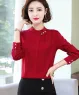 Áo sơ mi cổ trụ xếp chéo đính nút màu Đỏ