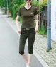 Set áo thun phối quần lửng họa tiết rằn ri màu Xanh