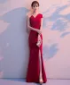 Đầm dạ hội lệch vai xẻ tà cổ xéo màu Đỏ