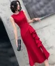 Đầm body dự tiệc xếp bèo cách điệu màu Đỏ đậm