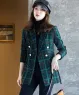 Áo khoác vest dạ tweed caro một nút màu Xanh