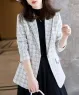 Áo khoác dạ tweed cổ vest caro màu Trắng