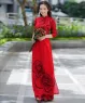 Áo dài truyền thống in 3D họa tiết hoa hồng màu Đỏ