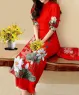 Áo dài cách tân tay ngắn họa tiết hoa sen màu Đỏ