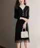 Đầm len tay dài cổ lọ chân váy phối ren màu Đen