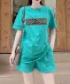 Set bộ short thun cotton họa tiết caro phối chữ màu Xanh dương