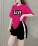 Bộ short thun cotton họa tiết chữ love màu Hồng, đen