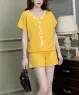 Bộ short thun cotton đơn sắc phối chữ cổ V màu Vàng