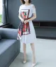 Đầm khoét vai phối khăn lụa họa tiết hoa màu Trắng