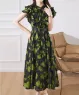 Đầm maxi hoa cổ trụ phối tay cánh tiên màu Xanh