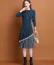 Đầm len dáng xòe xếp ly hoa văn ca rô màu Xanh