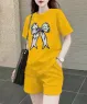 Bộ short thun cotton phom suông họa tiết nơ màu Vàng