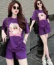 Set bộ short thun cotton họa tiết Labubu màu Tím