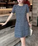 Đầm suông chữ A họa tiết ca rô viền sọc màu Xanh