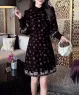 Đầm suông chữ A dài tay họa tiết chữ H màu Đen