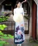 Bộ áo dài truyền thống họa tiết hoa sen màu Xanh đen