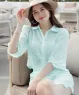 Set bộ suông sơ mi họa tiết thêu hoa màu Xanh pastel