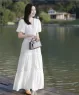 Đầm maxi dài cotton lụa tay phồng thêu họa tiết màu Trắng