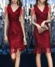 Đầm dạ hội kim sa tay đính hạt cao cấp màu Đỏ tươi
