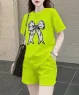 Bộ short thun cotton phom suông họa tiết nơ màu Xanh lá