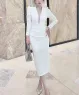 Đầm ôm body dài tay cổ V viền kim sa màu Trắng