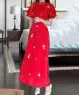 Áo dài cách tân tay phồng thêu hoa màu Đỏ