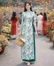 Bộ áo dài truyền thống họa tiết lá trúc màu Xanh
