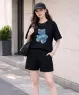 Set bộ short thun cotton họa tiết gấu xanh màu Đen