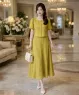 Set áo và chân váy lụa xốp dáng dài thanh lịch màu Vàng