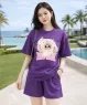Set bộ short thun cotton họa tiết Labubu màu Tím