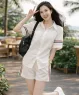 Set bộ quần short áo sơ mi phối viền màu màu Trắng