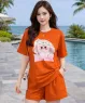 Set bộ short thun cotton họa tiết Labubu màu Cam
