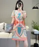 Đầm suông chữ A họa tiết hình khối và hoa màu Cam