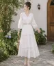 Đầm maxi cotton phối ren thêu màu Trắng