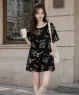 Bộ short thun cotton họa tiết hoạt hình gấu màu Đen cổ vàng