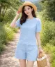 Set bộ suông họa tiết thêu hoa cao cấp màu Xanh