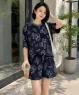 Bộ short thun cotton họa tiết hoạt hình gấu màu Xanh đen