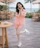 Set bộ quần short áo sơ mi phối viền màu màu Cam
