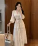Đầm maxi cotton phối ren thêu màu Trắng