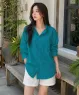 Set bộ đủi lụa áo sơ mi dáng suông quần short màu Xanh, trắng