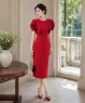 Đầm tiệc dáng ôm tay bèo hoa sang trọng màu Đỏ