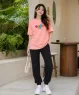 Set bộ thun cotton cổ tròn tay ngắn quần ống bo màu Hồng, đen